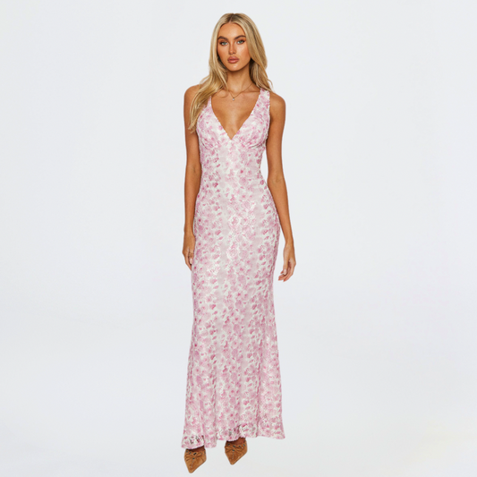 Floral Lace V-Neck Maxi Dress