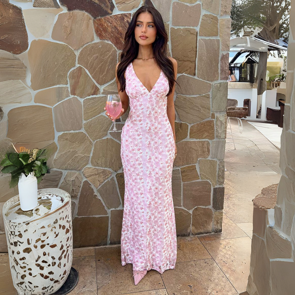 Floral Lace V-Neck Maxi Dress