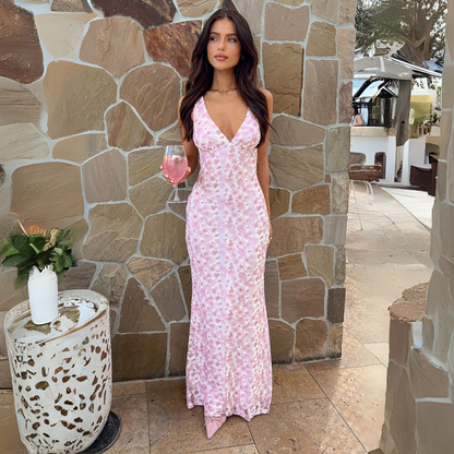 Floral Lace V-Neck Maxi Dress