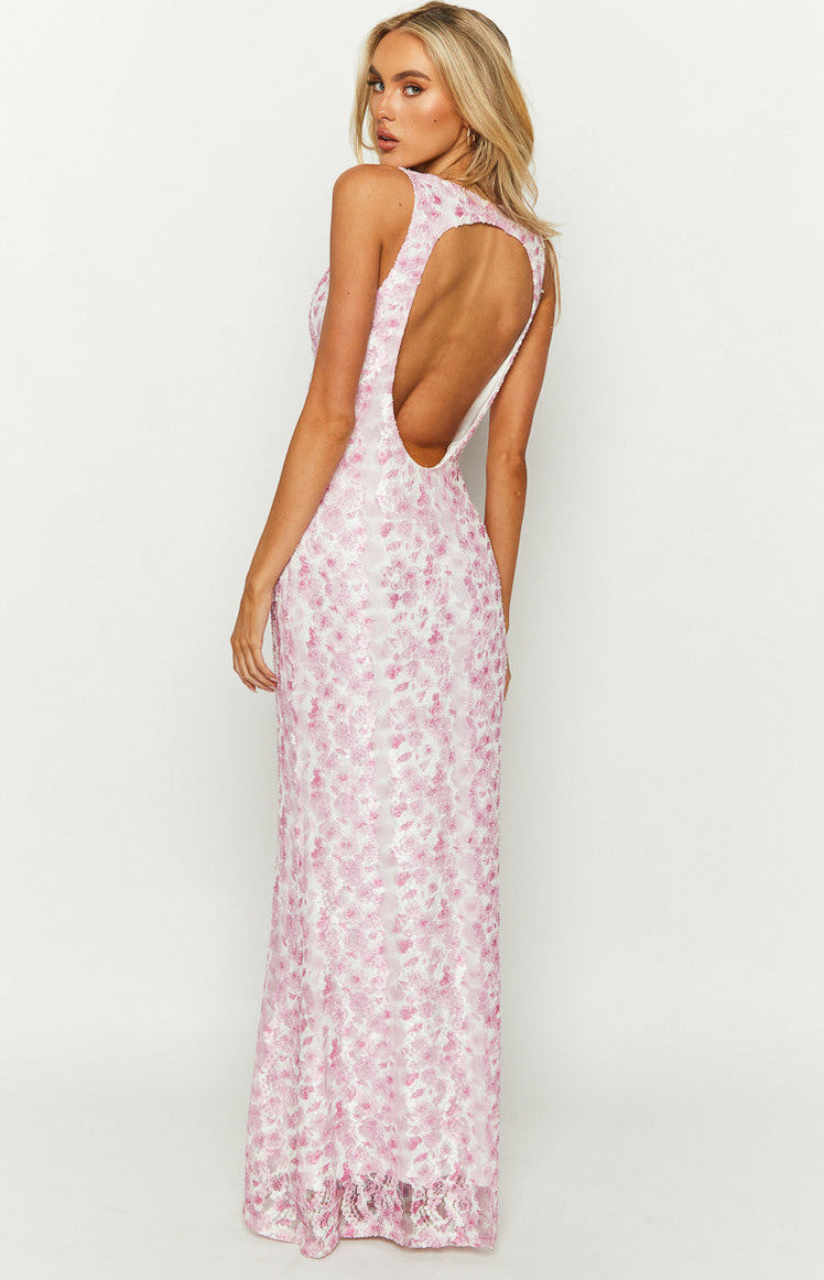 Floral Lace V-Neck Maxi Dress