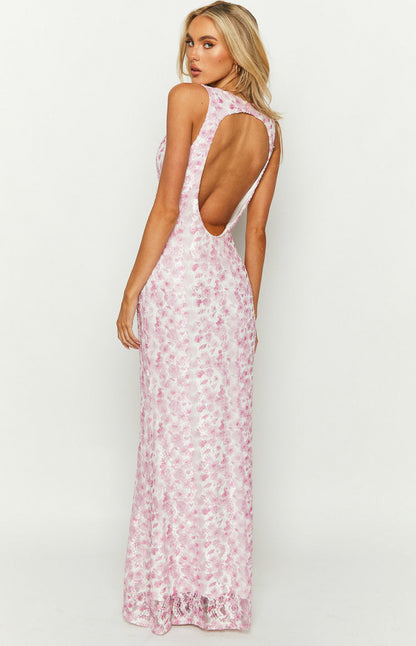 Floral Lace V-Neck Maxi Dress