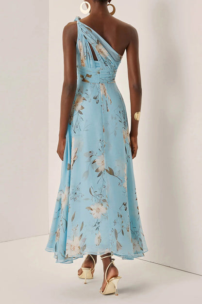 Watercolor Floral One Shoulder Maxi Dress