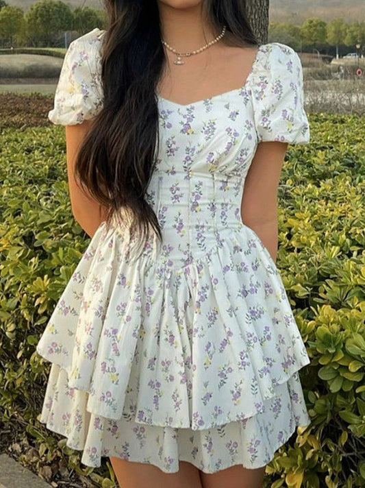 Floral Sweetheart Tiered Mini Dress