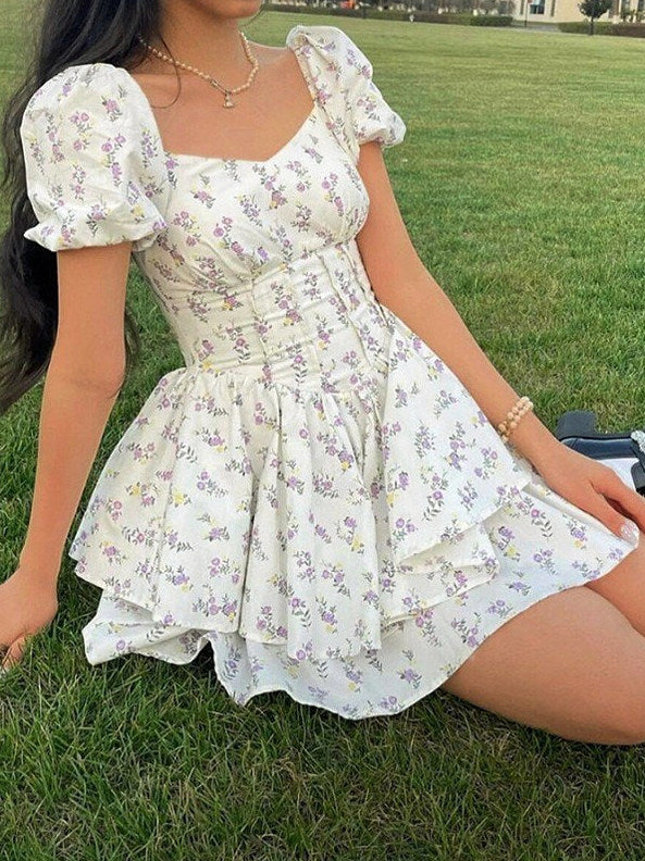 Floral Sweetheart Tiered Mini Dress
