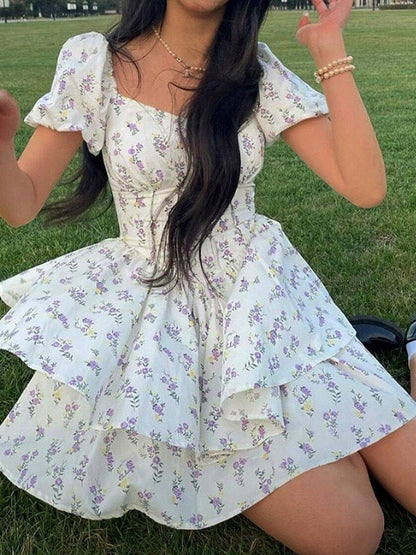 Floral Sweetheart Tiered Mini Dress