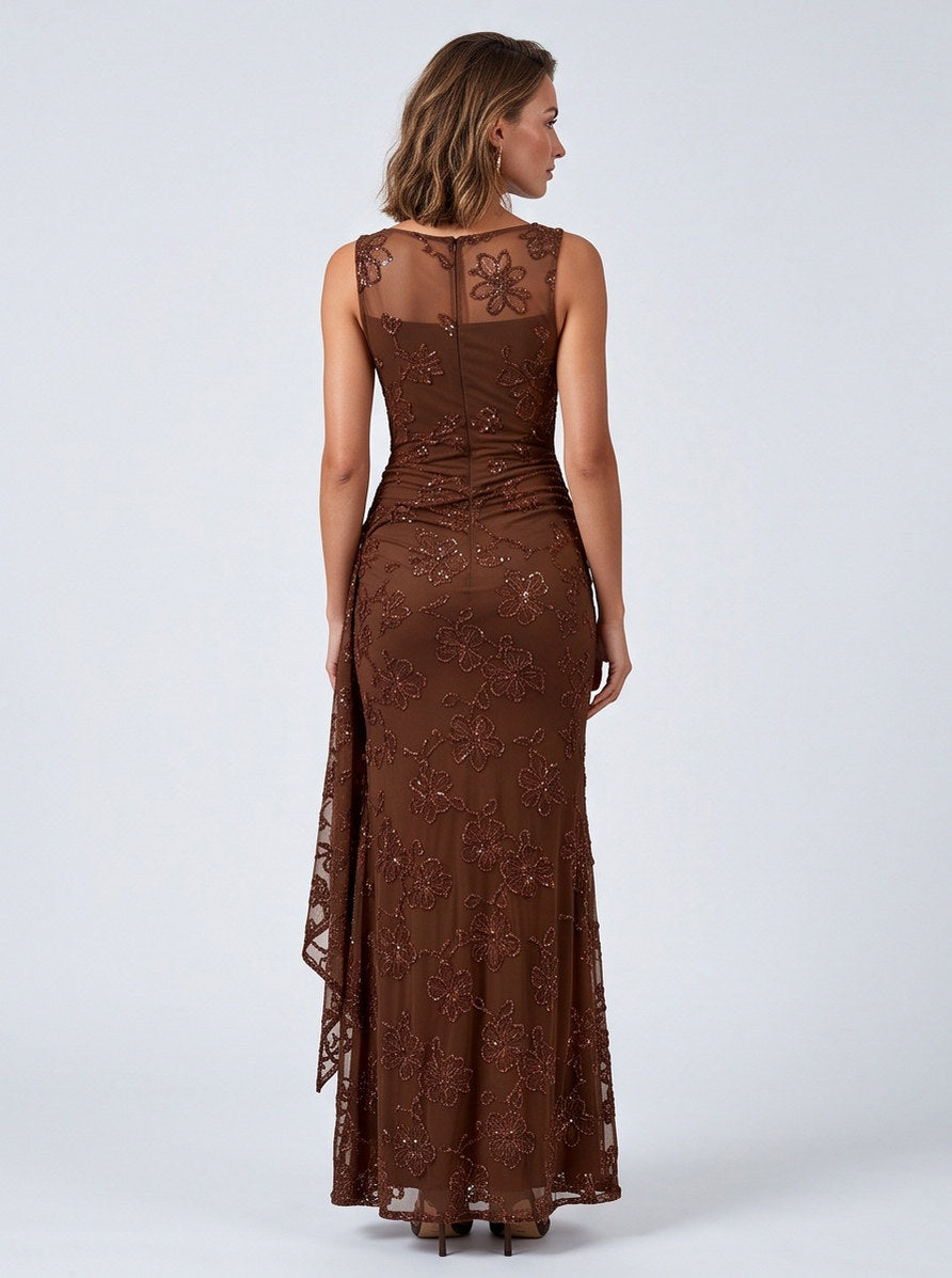 Sequin Floral Draped Maxi Dress