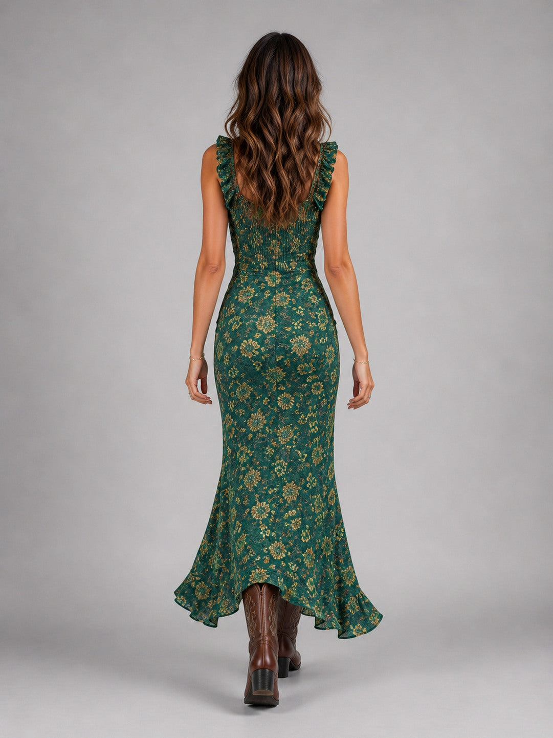 Floral Smocked High Slit Maxi Dress