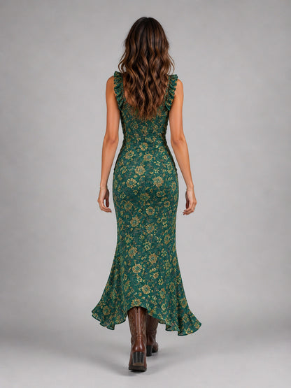 Floral Smocked High Slit Maxi Dress