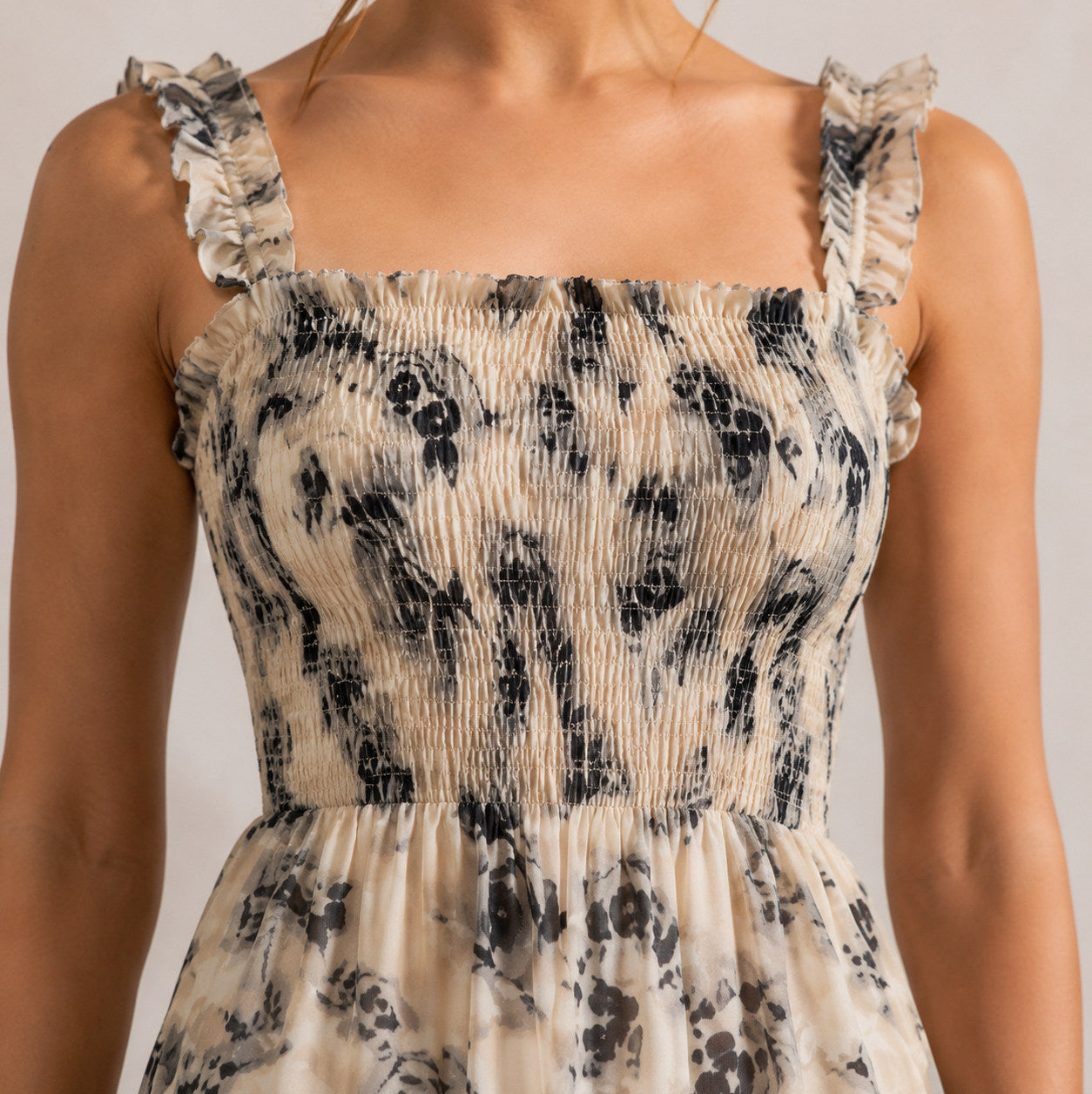 Rose Print Smocked Tiered Maxi Dress