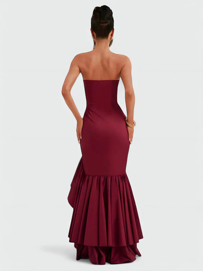 Strapless Ruffle High Low Maxi Dress