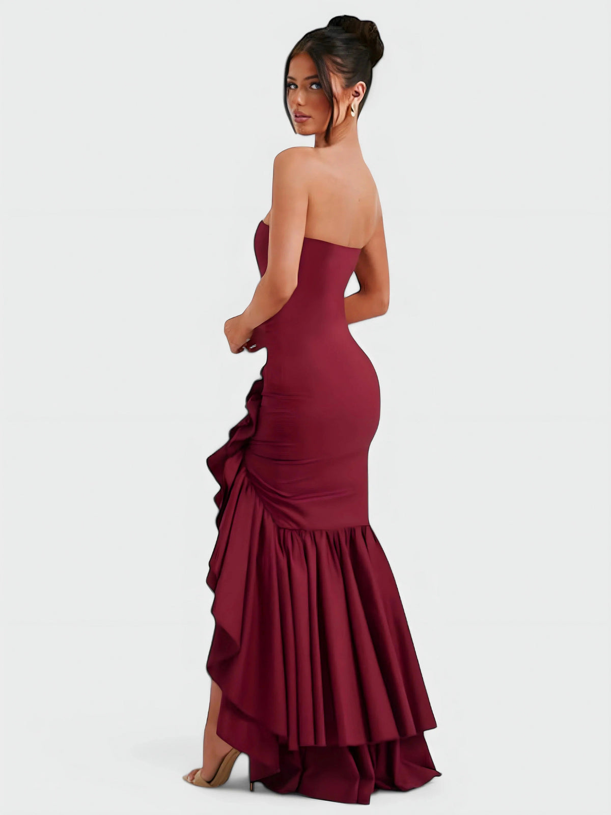 Strapless Ruffle High Low Maxi Dress