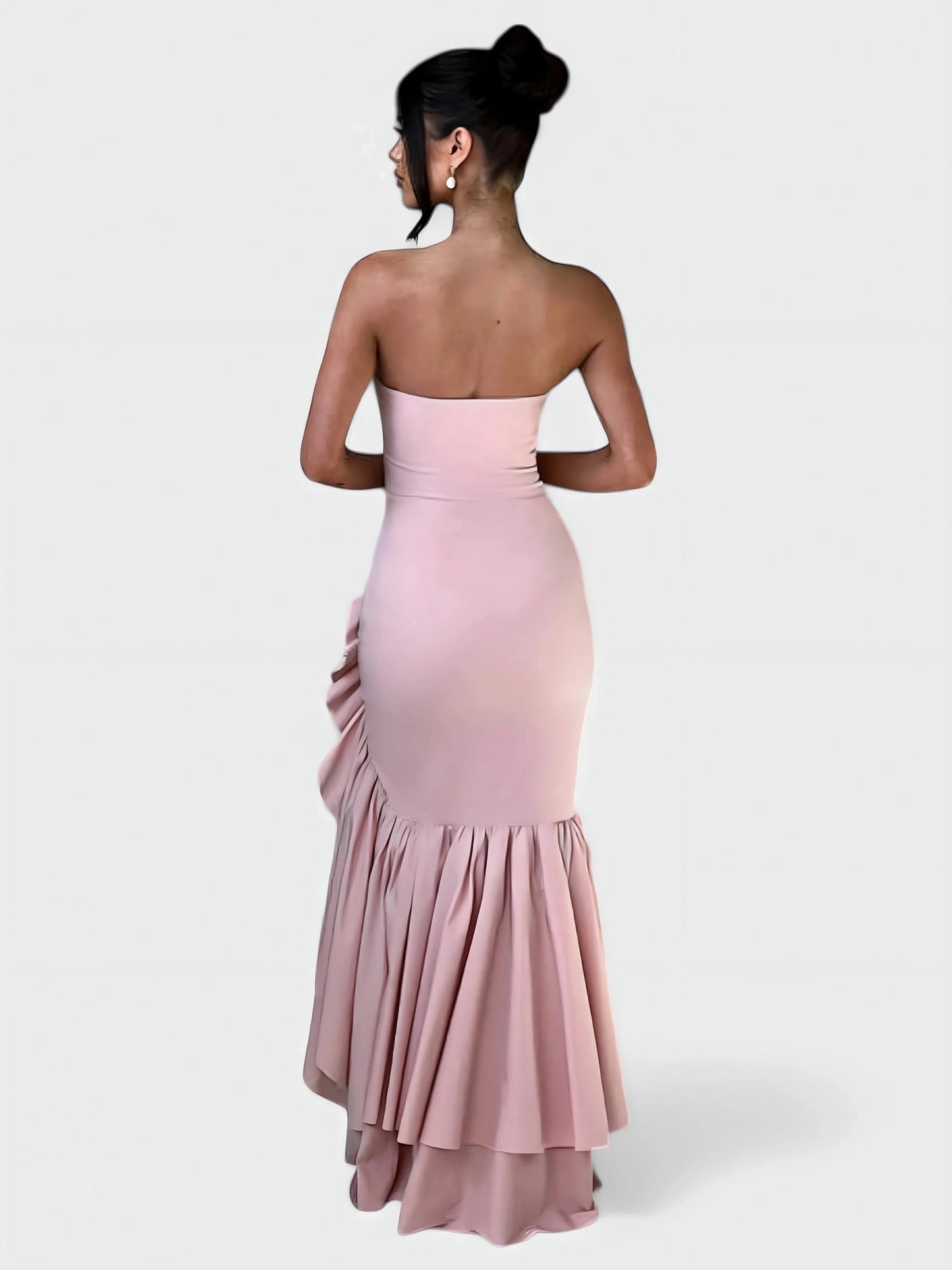 Strapless Ruffle High Low Maxi Dress