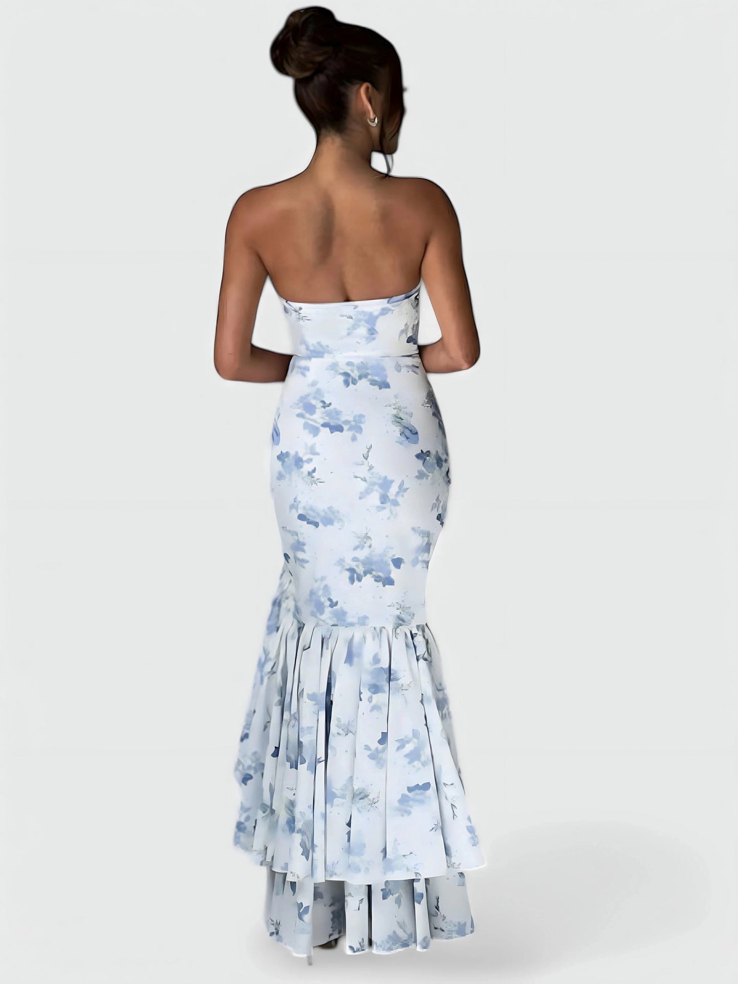 Strapless Ruffle High Low Maxi Dress