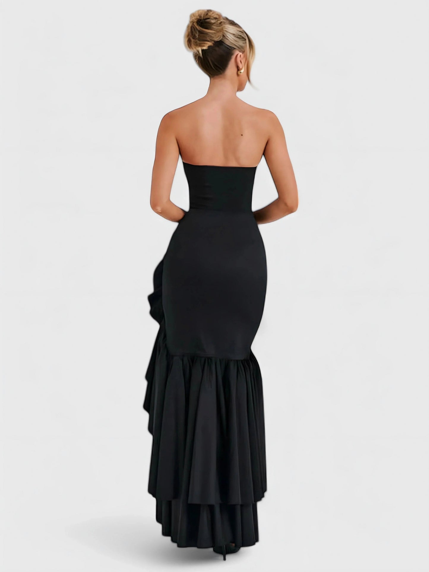 Strapless Ruffle High Low Maxi Dress