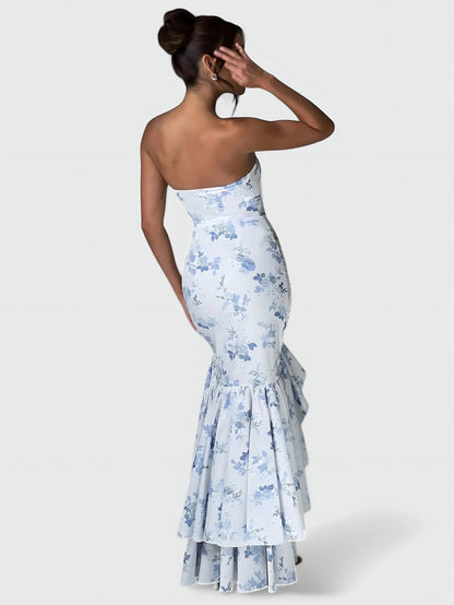 Strapless Ruffle High Low Maxi Dress