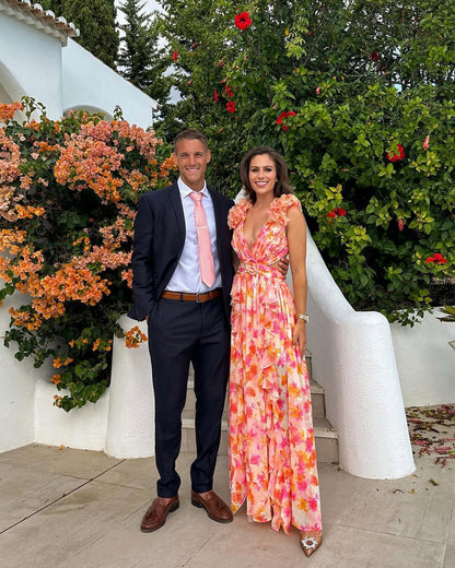 Floral Cutout Tiered Ruffle Maxi Dress