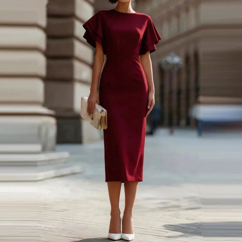 Flutter Sleeve Sheath Midi Dress
