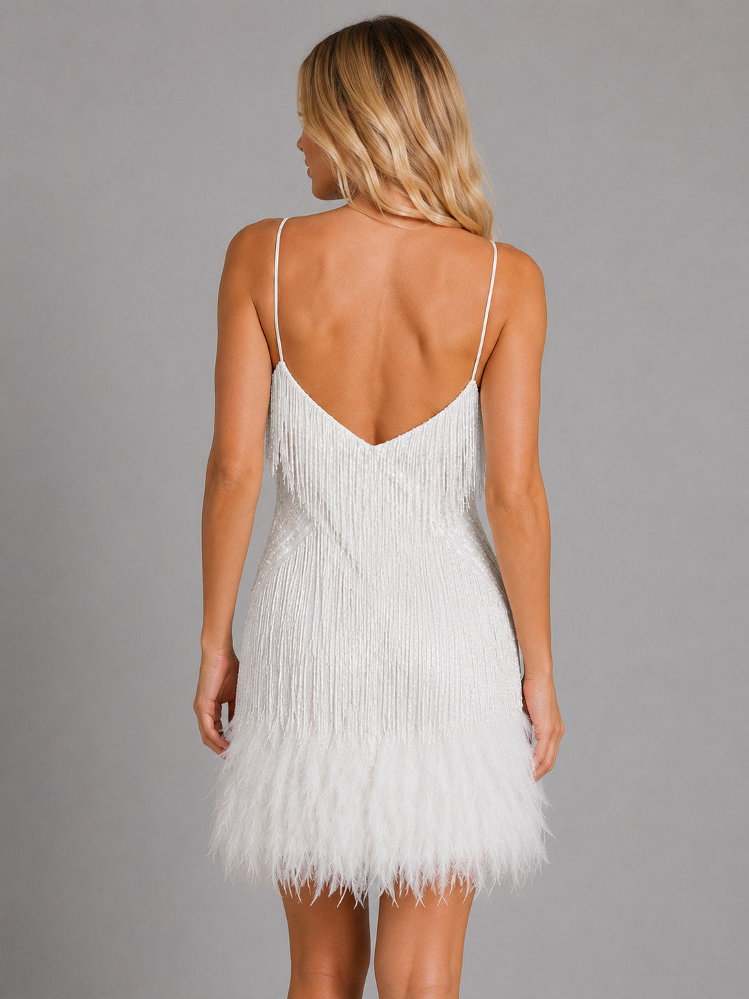 Fringe Feather Hem Mini Dress