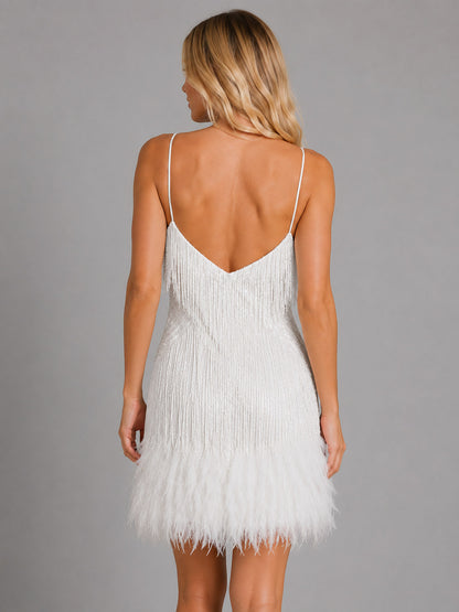 Fringe Feather Hem Mini Dress