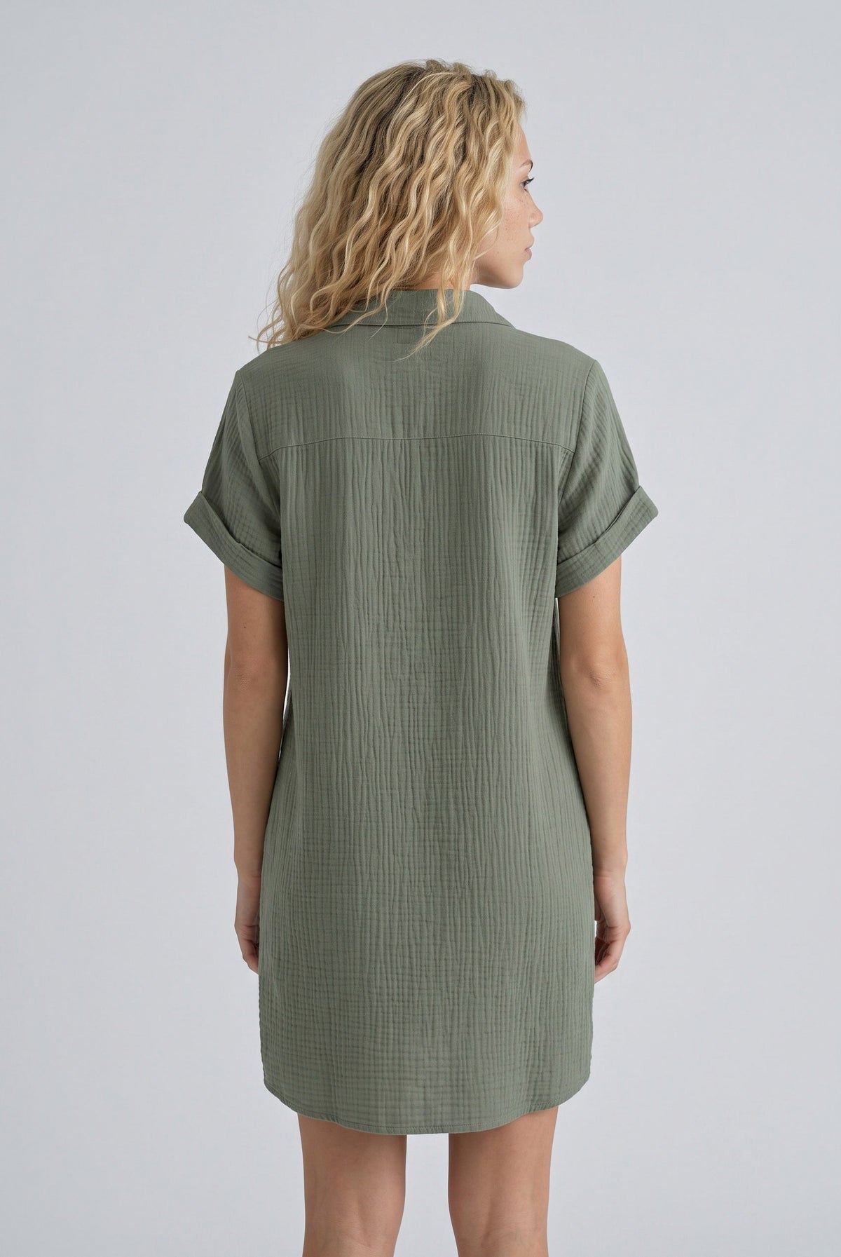 Gauze Button Front Shirt Dress