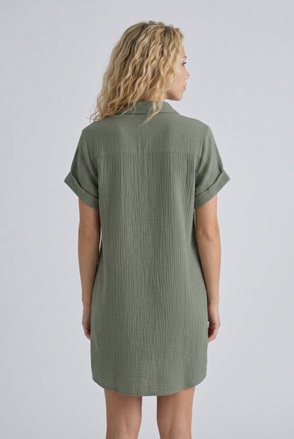 Gauze Button Front Shirt Dress