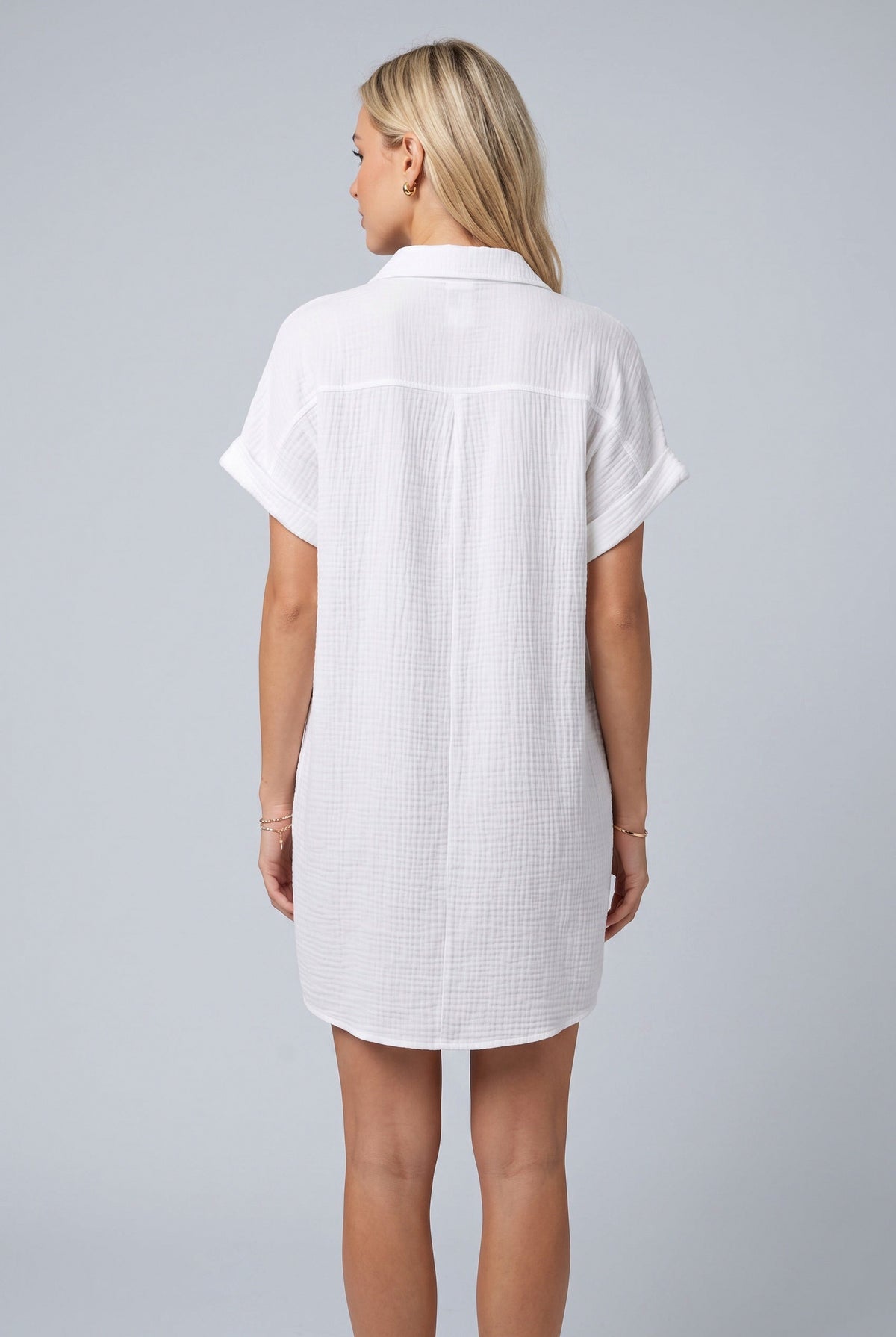 Gauze Button Front Shirt Dress
