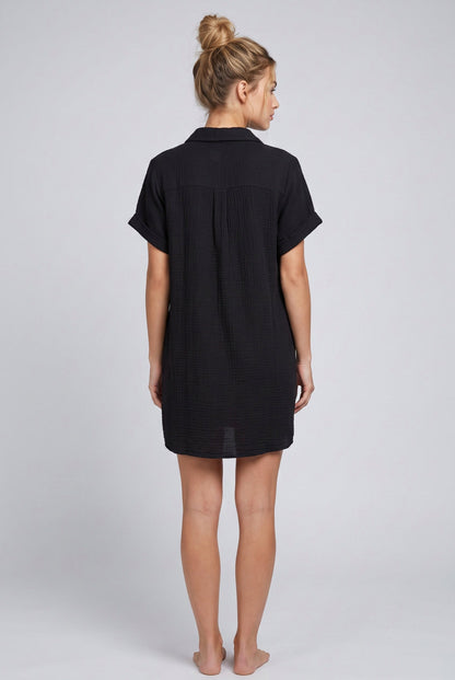 Gauze Button Front Shirt Dress
