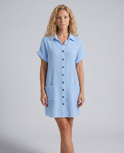 Gauze Button Front Shirt Dress