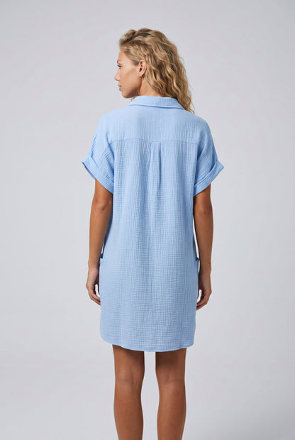 Gauze Button Front Shirt Dress