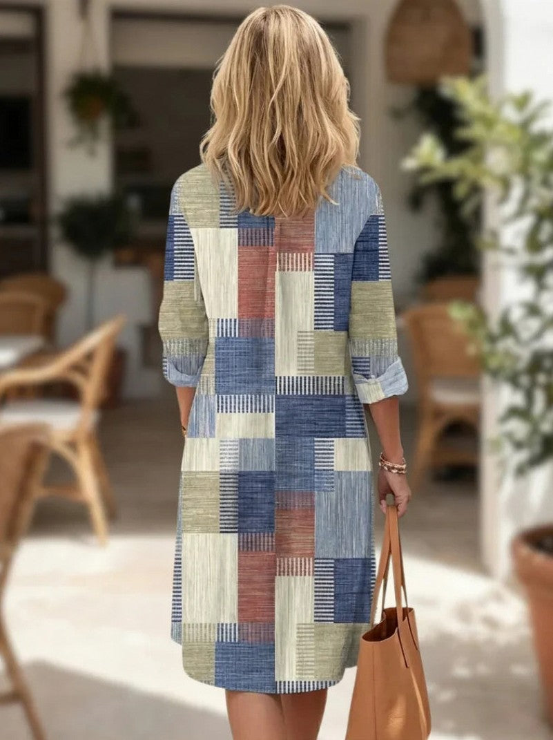 Geometric Button Front Shirt Dress