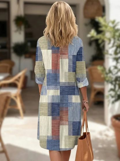 Geometric Button Front Shirt Dress