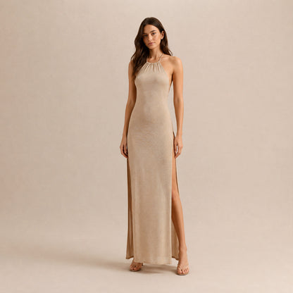 Halter High Slit Maxi Dress