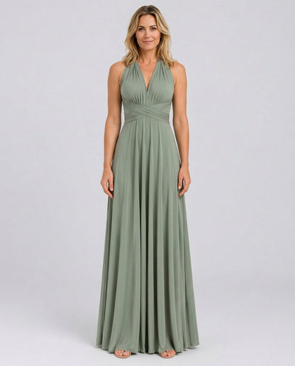Halter Pleated Crossover Maxi Dress