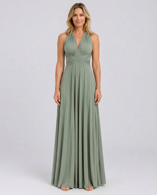 Halter Pleated Crossover Maxi Dress