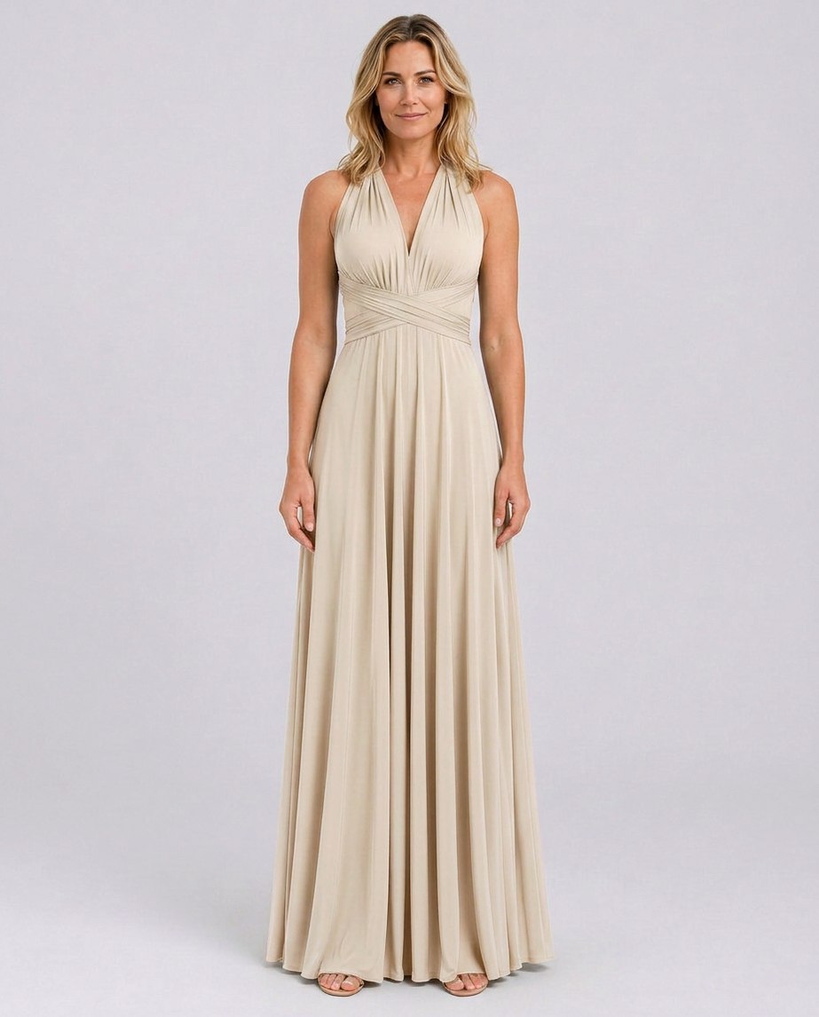 Halter Pleated Crossover Maxi Dress