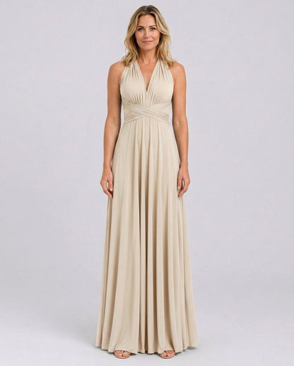 Halter Pleated Crossover Maxi Dress