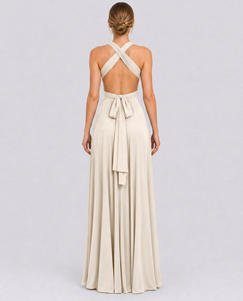 Halter Pleated Crossover Maxi Dress