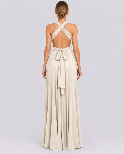 Halter Pleated Crossover Maxi Dress