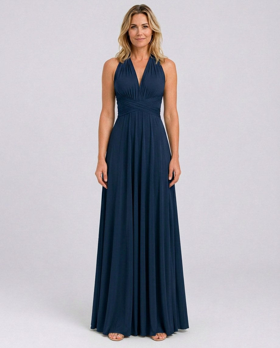 Halter Pleated Crossover Maxi Dress