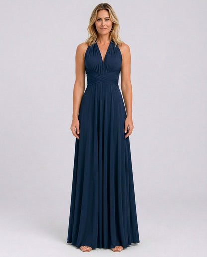 Halter Pleated Crossover Maxi Dress