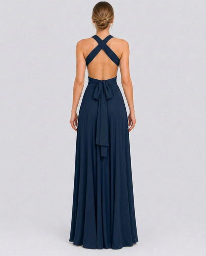Halter Pleated Crossover Maxi Dress
