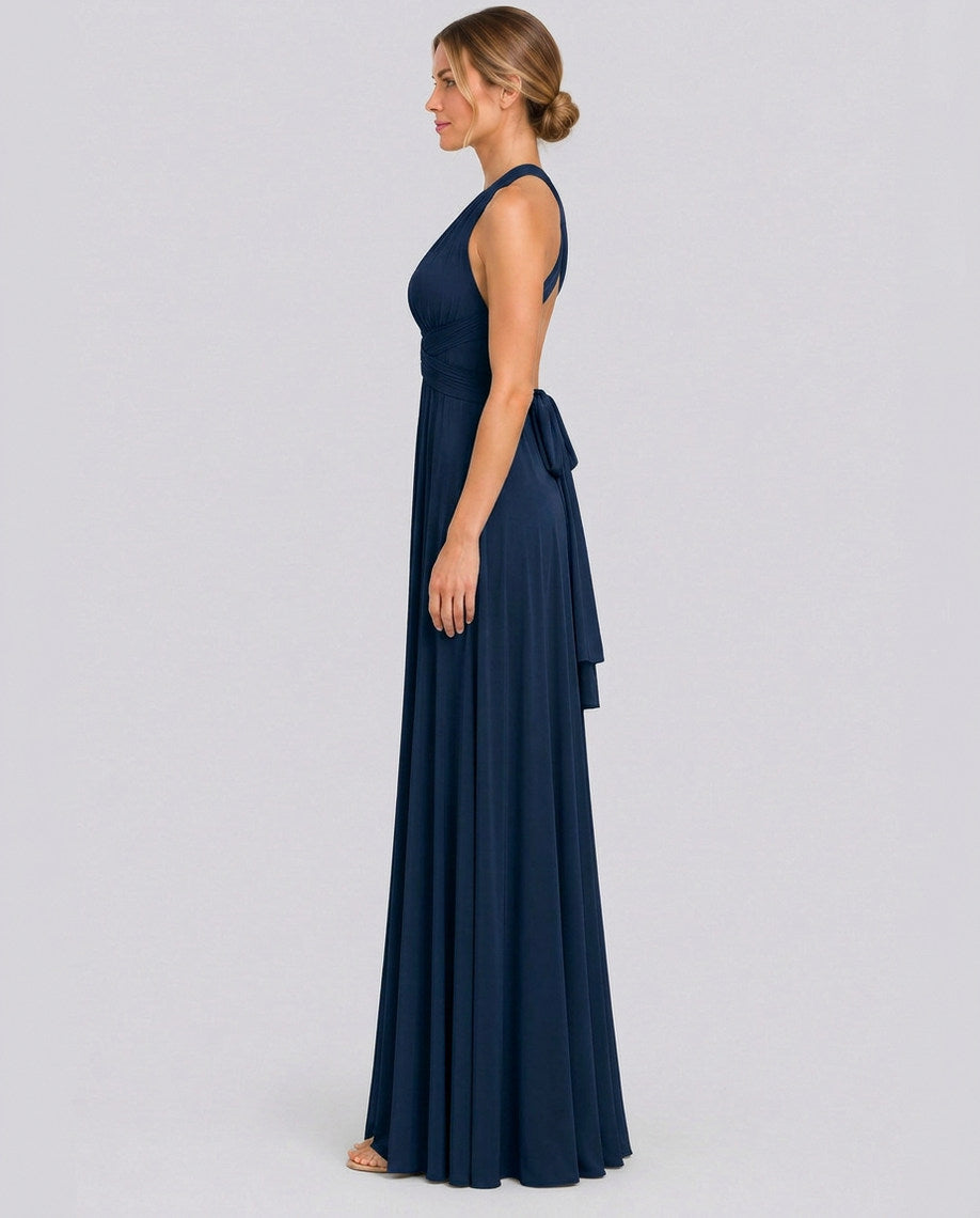 Halter Pleated Crossover Maxi Dress