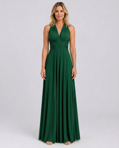 Halter Pleated Crossover Maxi Dress