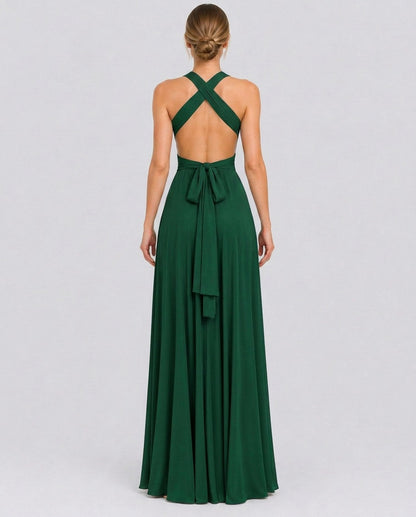 Halter Pleated Crossover Maxi Dress