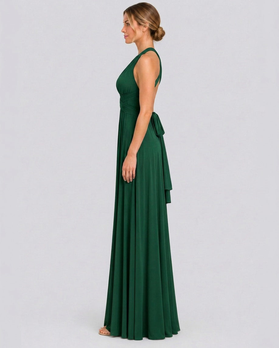 Halter Pleated Crossover Maxi Dress