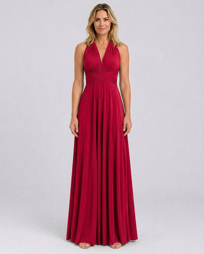 Halter Pleated Crossover Maxi Dress