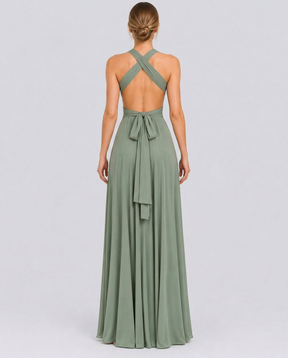 Halter Pleated Crossover Maxi Dress
