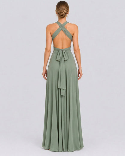 Halter Pleated Crossover Maxi Dress