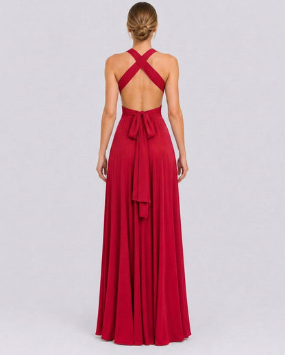Halter Pleated Crossover Maxi Dress