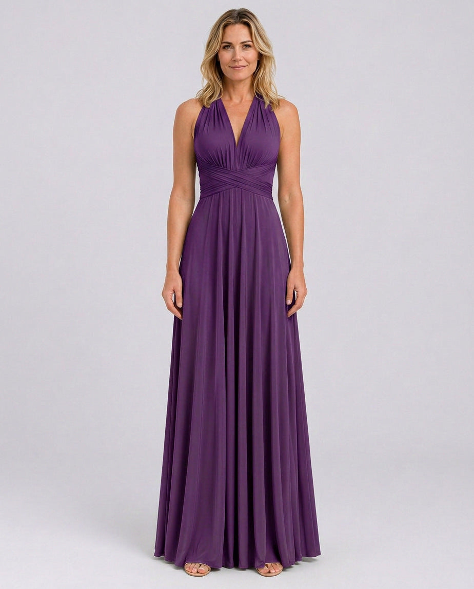 Halter Pleated Crossover Maxi Dress